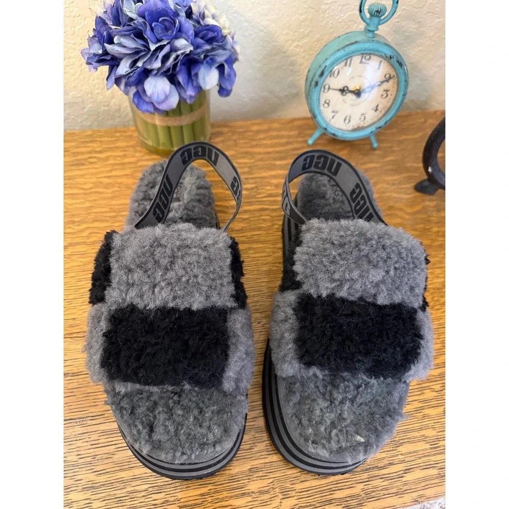 Ugg Disco Checker Slide in Gray/Black Size 10 Cozycore Y2K Retro Soft Grunge